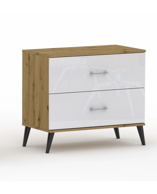 Komoda Pola 2N - 4 szerokości. Dab Artisan/ połysk, 2 pojemne szuflady na nożkach